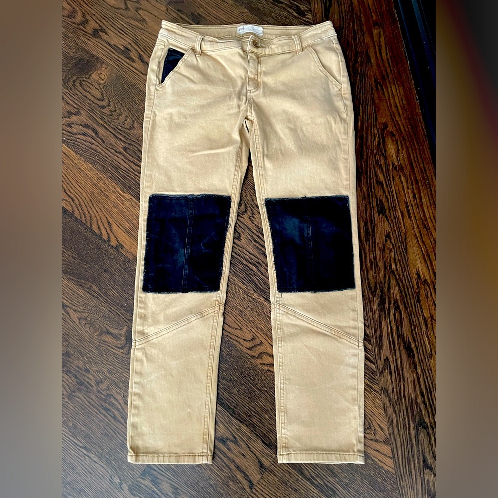 Free People tan trousers with black patches size 4